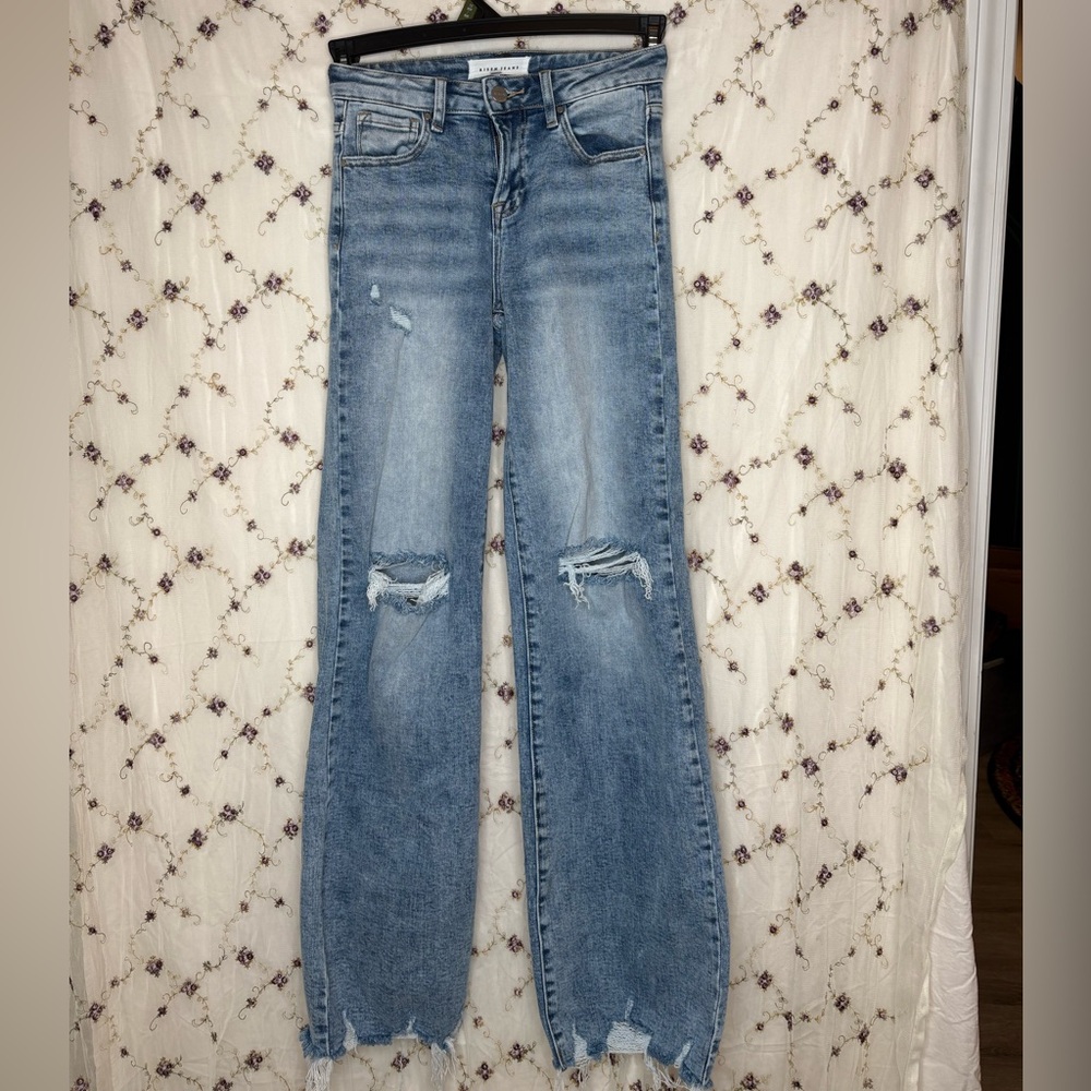 Stylish Blue Distressed Flare Jeans